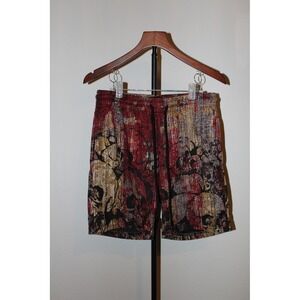 Rebel Vengeance Men's Skull Graphic Mesh‎ Shorts Red Black Yellow Size M
